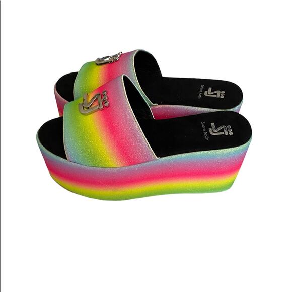 Shane Justin Rainbow Glitter Platform Rave Slides 7 - Picture 5 of 8